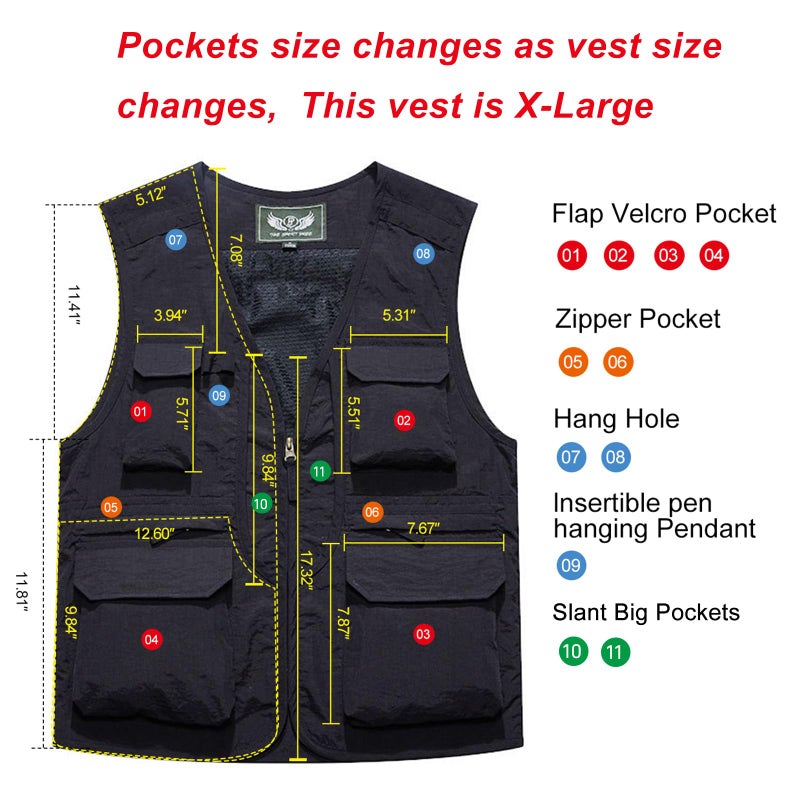 Flygo Men's Utility Cargo Vest Outdoor Summer Work Photo Fishing Safari Travel Vest with Pockets(01Khaki-XL) - Image 2